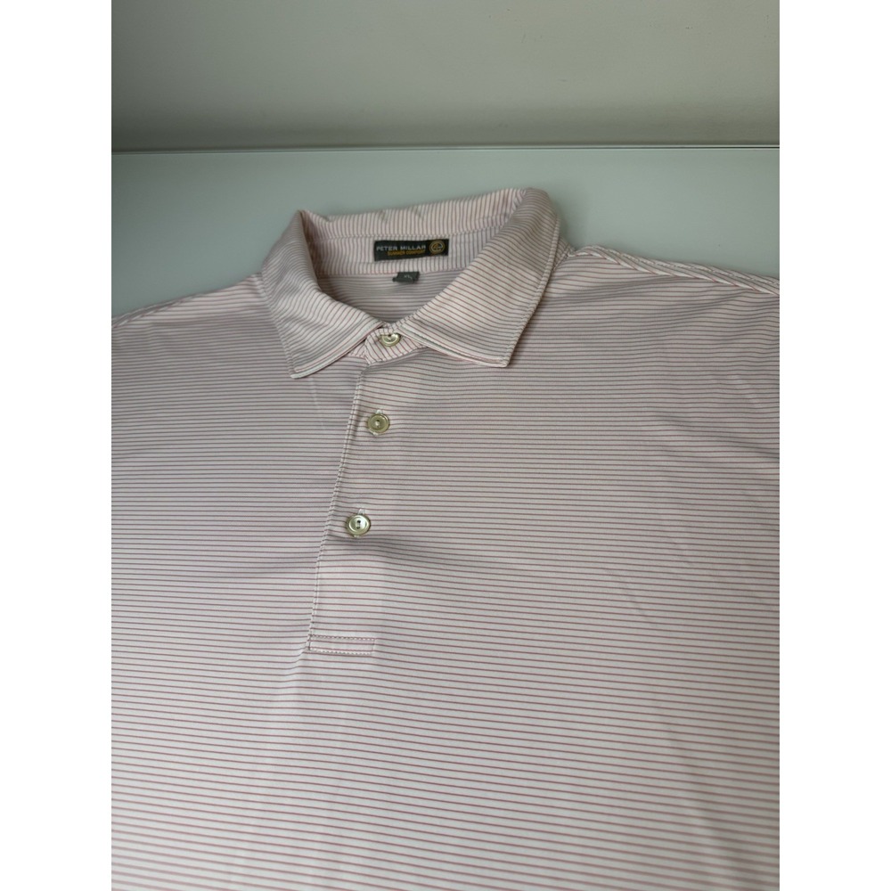 Mens Peter Millar E4 Summer Comfort Golf Polo Shirt Size XL Pink & White Striped